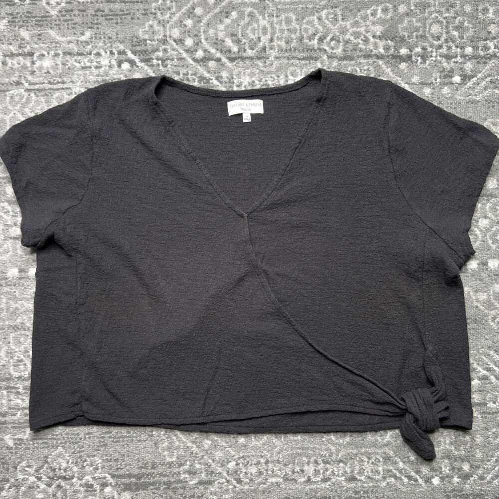 Texture Thread Madewell Women’s 3X Black Cropped Shirt Top Tie Front V Neck